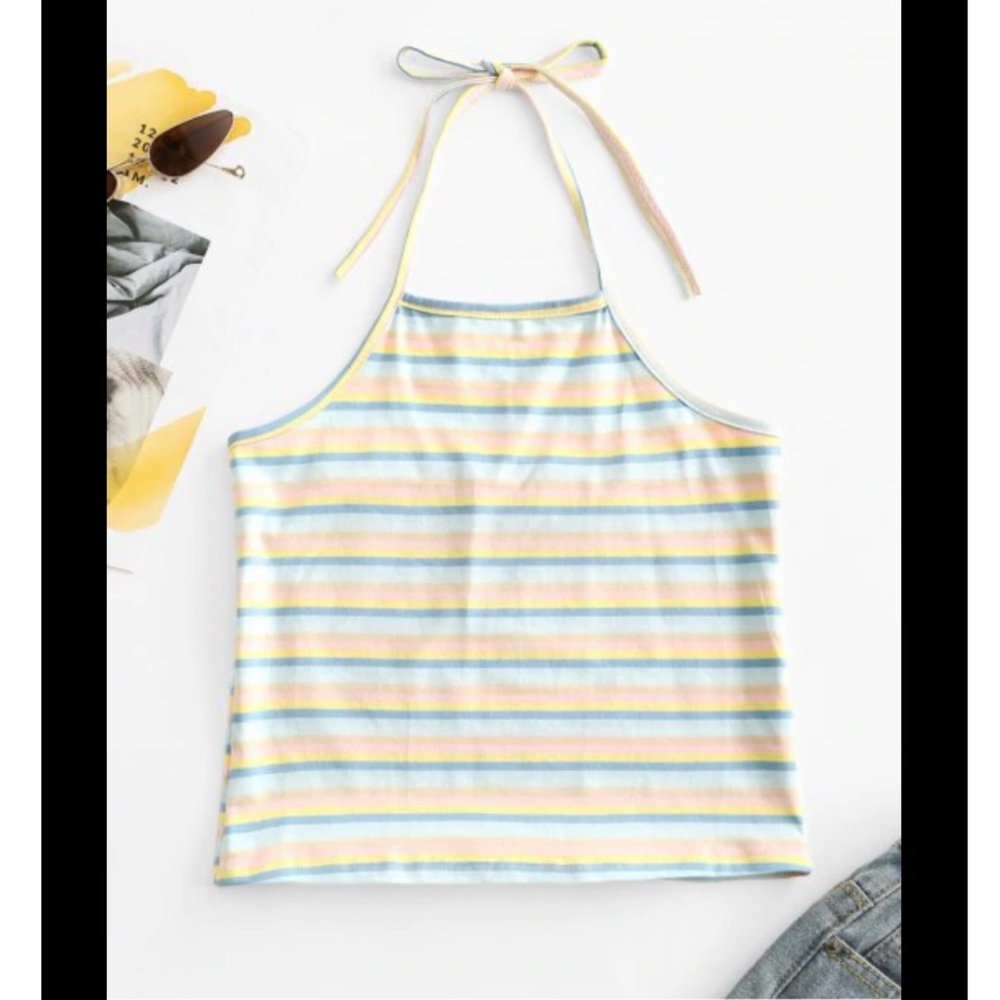 Halter Strap Stripe Crop Tank Top Cottagecore Cottagewear